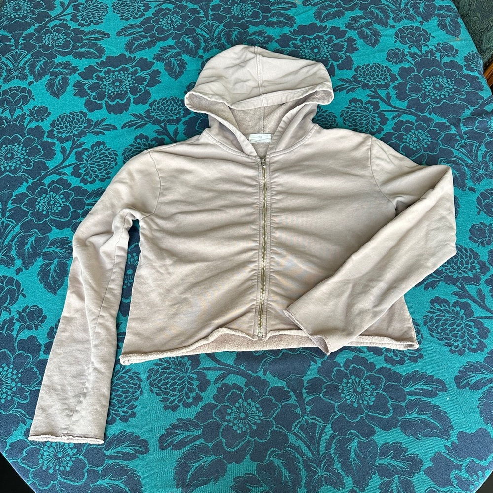 Anthropologie t.la XS Hoodie Pink Light Terry Cloth Cropped Raw Hem Boho